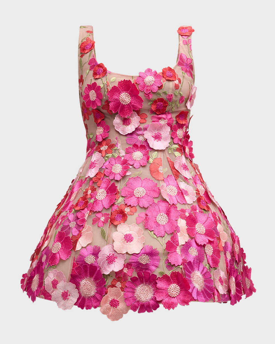 Jasmine Floral Applique Fit-&-Flare Mini Dress